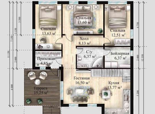 Каркасный дом 155м²